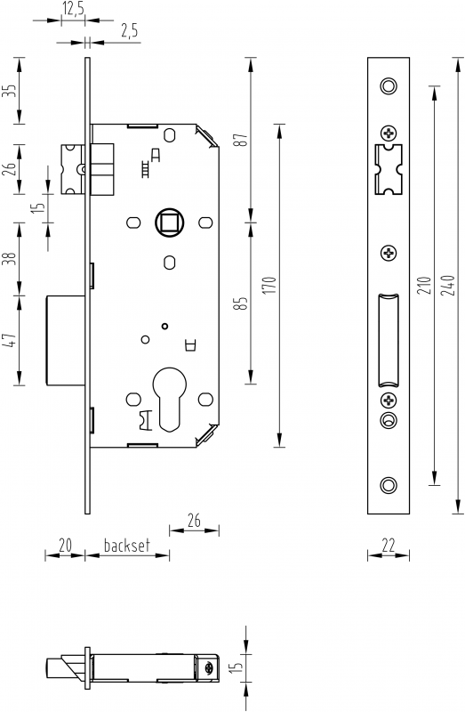 Lock body Dimensional Drawing Lock body Dimensional Drawing